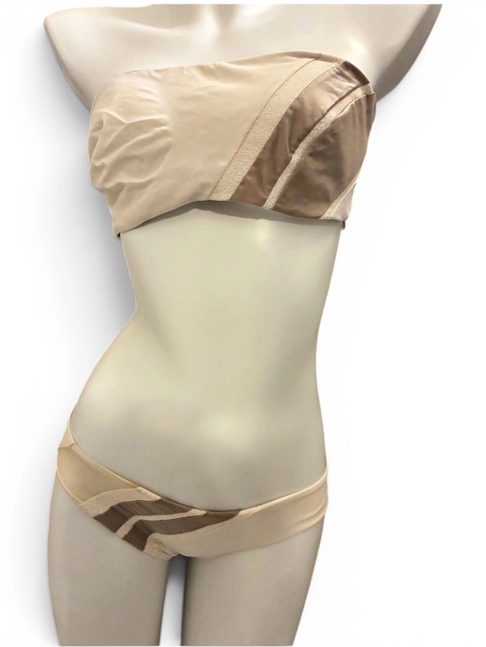 La Perla Anna Club Power Color Cream and Beige Strapless Bikini Top L Bikini XXS